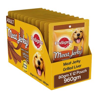 Pedigree Meat Jerky - Grilled Liver Flavour (Pack of 80 gm x 12) 1's - Petfood