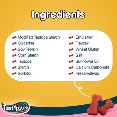 Pedigree Tasty Bites Chewy Bones - Chicken & Smoke Flavor (Pack of 50 gm x 12) 1's - Petfood