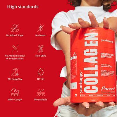 YourHappyLife Collagen Advanced with 6000 MG Korean Marine Collagen Powder, Astaxanthin, Hyaluronic Acid, Biotin and Skin Probiotics for Anti-aging PassionFruit Flavour (30 Sachets) - Multi-Vitamins