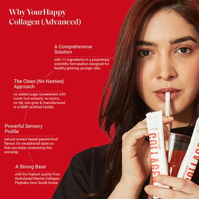 YourHappyLife Collagen Advanced with 6000 MG Korean Marine Collagen Powder, Astaxanthin, Hyaluronic Acid, Biotin and Skin Probiotics for Anti-aging PassionFruit Flavour (30 Sachets) - Multi-Vitamins