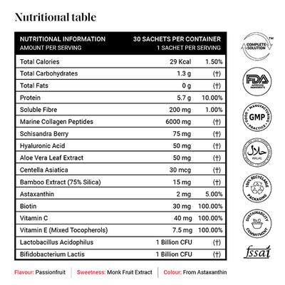 YourHappyLife Collagen Advanced with 6000 MG Korean Marine Collagen Powder, Astaxanthin, Hyaluronic Acid, Biotin and Skin Probiotics for Anti-aging PassionFruit Flavour (30 Sachets) - Multi-Vitamins
