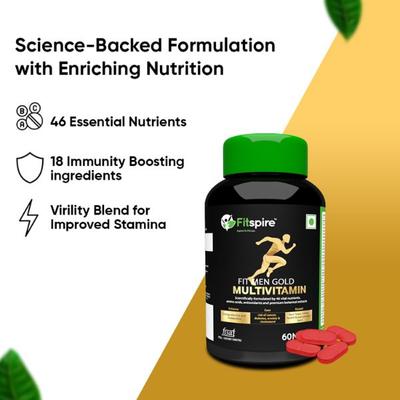 Fitspire Fit Men Gold Multivitamin for Men to Increase Immunity Energy Stamina 60 Capsules 1's - General Health