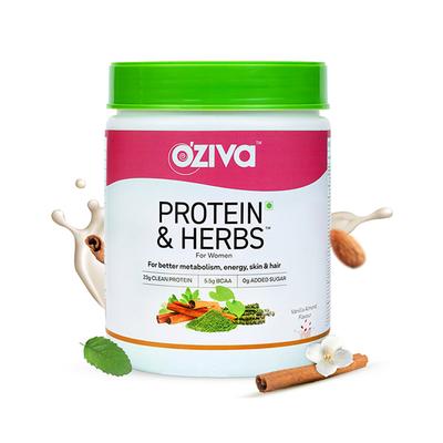 OZiva Protein and Herbs Powder for Weight Control - Vanilla Almond 500 gm - Weight Gain
