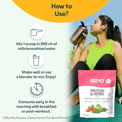 OZiva Protein and Herbs Powder for Weight Control - 2lbs- Vanilla Almond 945 gm - Weight Gain