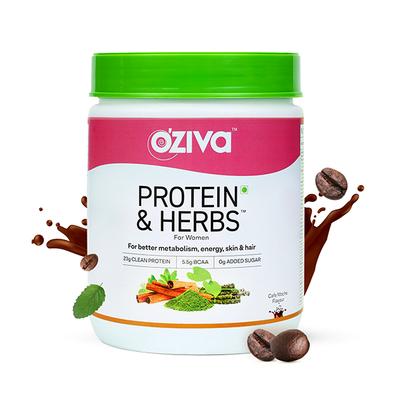 OZiva Protein & Herbs Women, with Multivitamins for Better Metabolism, Skin & Hair, Cafe Mocha 500 gm - Nutritional Supplements