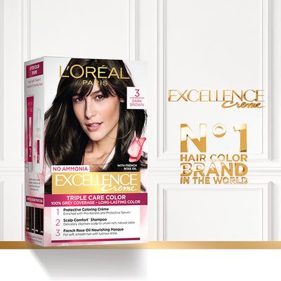L'Oreal Paris Excellence Creme 3 Natural Darkest Brown (72 ml + 100 gm) - Crème