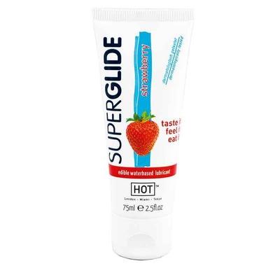 Hot Superglide Kissable Waterbased Lubricant - Strawberry 75 ml - Flavoured Lubes