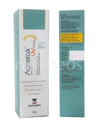 Acnelak UV SPF 30+ Cream 30gm - Sunscreen Preparations-Emo