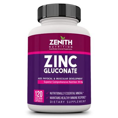 Zenith Nutrition Zinc Gluconate 30 mg Veg Capsules 120's - Calcium And Minerals