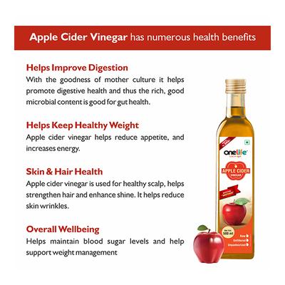 Onelife Apple Cider Vinegar Liquid - Raw & Unfiltered 500 ml - Apple Cider Vinegars