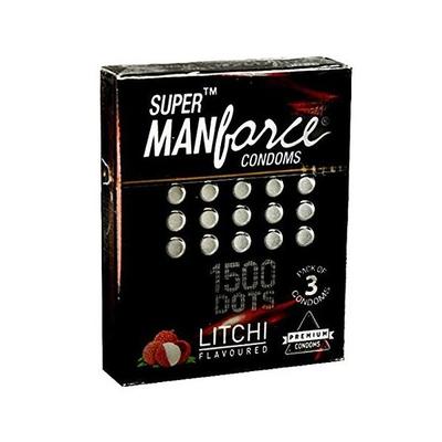 Manforce Super Condoms 1500 Dots - Litchi Flavoured 3's - Plain/Flavoured Condoms