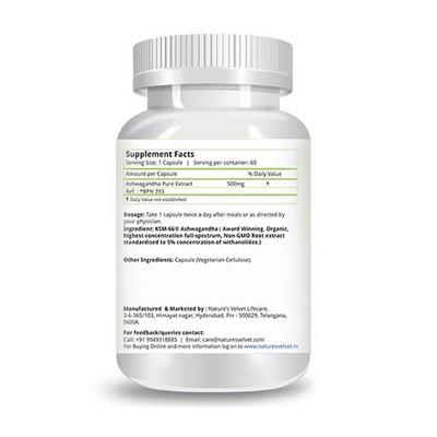 Natures Velvet KSM-66 Ashwagandha 500 mg Capsules 60's - Ashwagandha