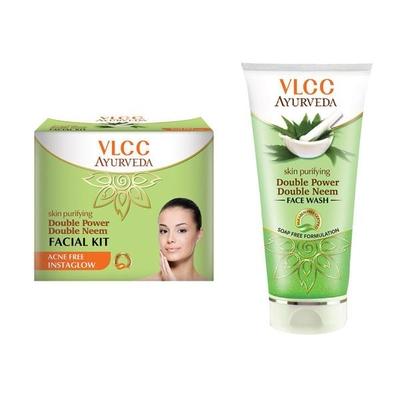 VLCC Ayurveda Double Neem Facial Kit & Double Neem Face Wash Combo 150 ml - Facial Kits