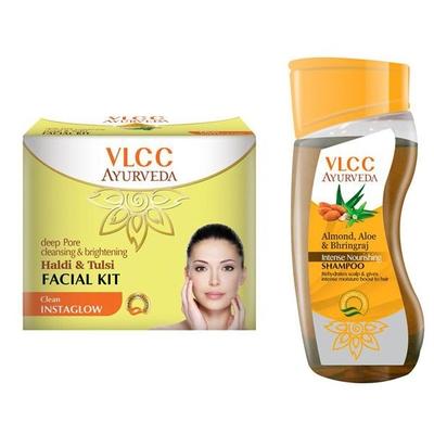 VLCC Haldi Tulsi Facial Kit & Ayurveda Shampoo Intense Nourishing Combo 150 gm - Facial Kits