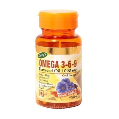 Shrey's Omega 3-6-9 Flaxseed Oil 1000 mg Softgel 30's - Omega Fish Oil Fatty Acids