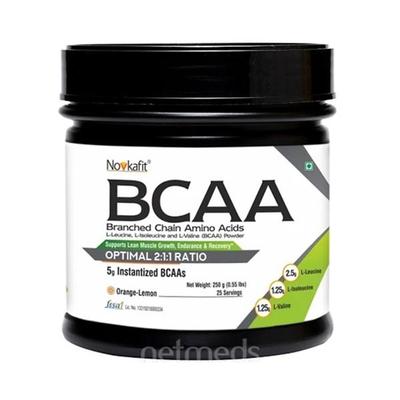 Novkafit BCAA Powder 50 Servings Orange-Lemon Flavour 250 gm - Bcaa Supplements