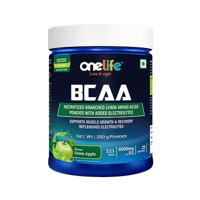 Onelife BCAA Powder - Green Apple Flavour 250 gm - Bcaa Supplements