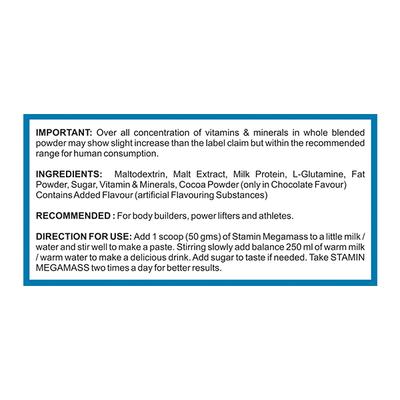 Stamin Mega Mass 12000 Supplement Powder - Chocolate Flavour 3 kg - Workout Essentials