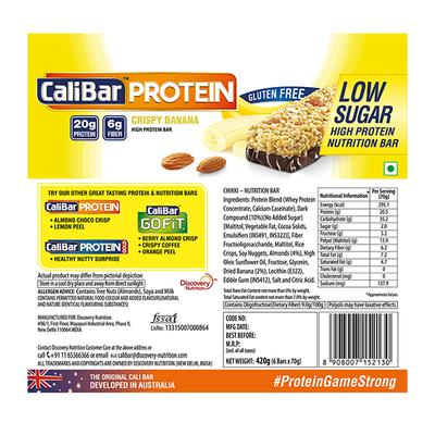 CaliBar Low Sugar High Protein Bar - Crispy Banana (Pack of 6 x 70 gm) - Nutritional Bars