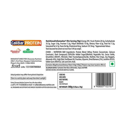 CaliBar Low Sugar High Protein Bar - Crispy Banana (Pack of 12 x 70 gm) - Nutritional Bars