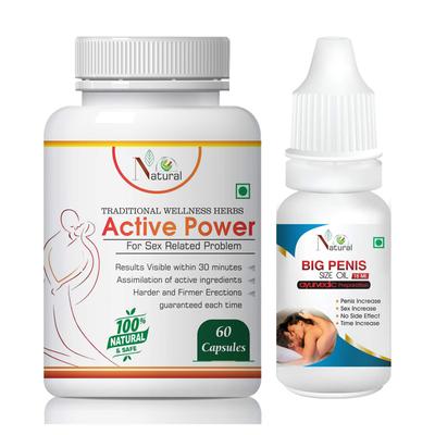 Natural Active Power Capsule 60's + Big Penis Size Oil 15 ml - Sexual Healthcare
