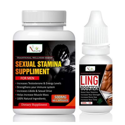 Natural Sexual Stamina Supplement Capsule 60's (For Men) + Ling Booster Oil 15 ml - Sexual Healthcare