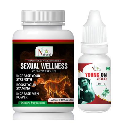 Natural Sexual Wellness Ayurvedic Capsule 60's + Young on Gold Oil 15 ml - Sexual Healthcare