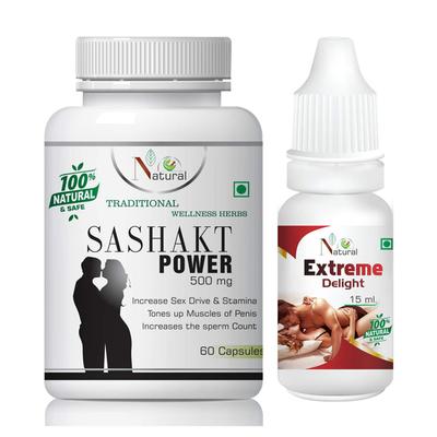 Natural Shashakt Power Capsule 60's + Extreme Delight Oil 15 ml - Sexual Healthcare