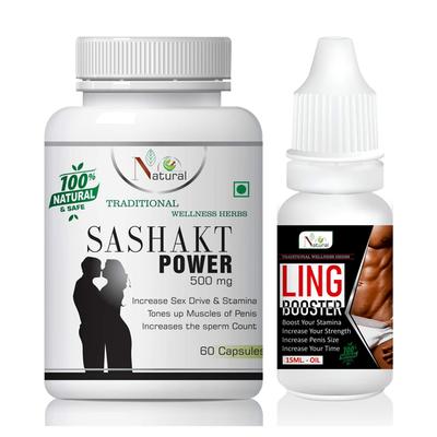 Natural Shashakt Power Capsule 60's + Ling Booster Oil 15 ml - Sexual Healthcare