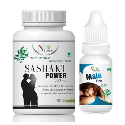 Natural Shashakt Power Capsule 60's + Male Pro Oil 15 ml - Sexual Healthcare