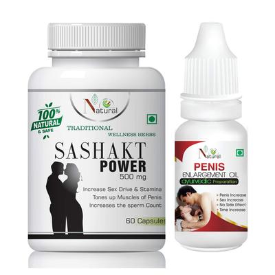 Natural Shashakt Power Capsule 60's + Penis Enlargement Oil 15 ml - Sexual Healthcare