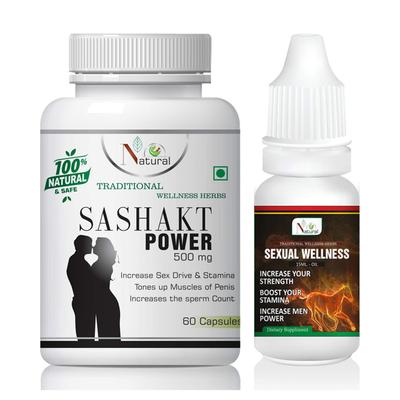 Natural Shashakt Power Capsule 60's + Sexual Wellness Oil 15 ml - Sexual Healthcare