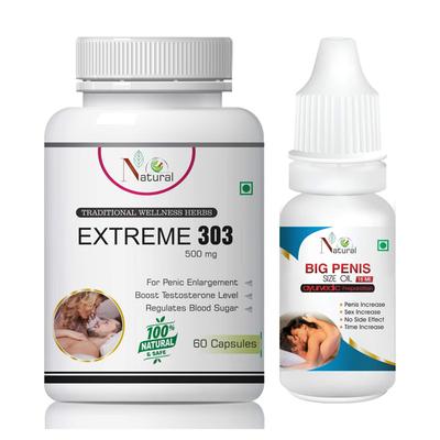Natural Extreme 303 Capsule 60's + Big Penis Size Oil 15 ml - Sexual Healthcare
