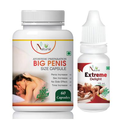 Natural Big Penis Size Capsule 60's + Extreme Delight Oil 15 ml - Sexual Healthcare