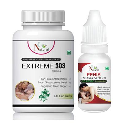 Natural Extreme 303 Capsule 60's + Penis Enlargement Oil 15 ml - Sexual Healthcare