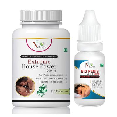 Natural Extreme House Power Capsule 60's + Big Penis Size Oil 15 ml - Sexual Healthcare