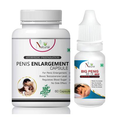 Natural Penis Enlargement Capsule 60's + Big Penis Size Oil 15 ml - Sexual Healthcare