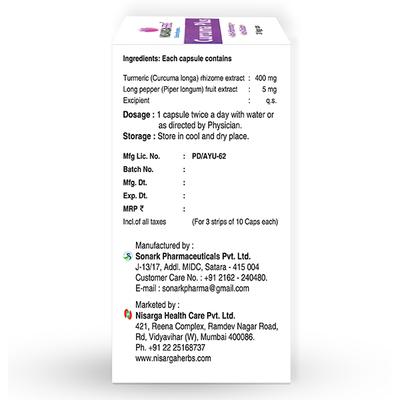 NisargaHerbs Curcuma Plus Veggie cap 60's - Speciality Medicines