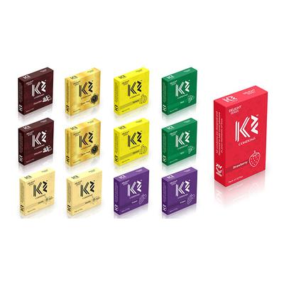 K2 Condoms Combo (Chocolate, Extra Time without Flavor, Banana, Mint, Vanilla, Grapes - Pack of 12 x 3's Each) + (Strawberry - Pack of 10's) - Plain/Flavoured Condoms