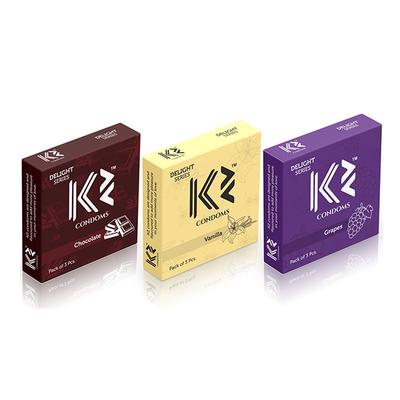 K2 Condoms Combo (Chocolate, Vanilla, Grapes - Pack of 3 x 3's Each) - Plain/Flavoured Condoms