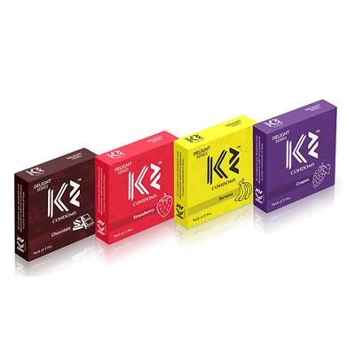 K2 Condoms (Chocolate, Strawberry, Banana, Grapes - Pack of 4 x 3's Each) - Plain/Flavoured Condoms