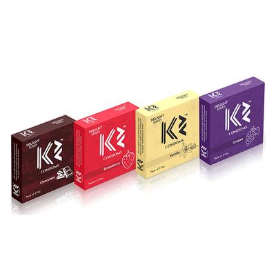 K2 Condoms (Chocolate, Strawberry, Vanilla, Mint - Pack of 4 x 3's Each) - Plain/Flavoured Condoms