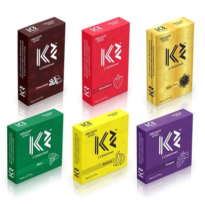 K2 Condoms Combo (Chocolate, Strawberry, Extra Time without Flavor - Pack of 3 x 10's Each) + (Mint, Banana, Grapes - Pack of 3 x 3's Each) - Plain/Flavoured Condoms