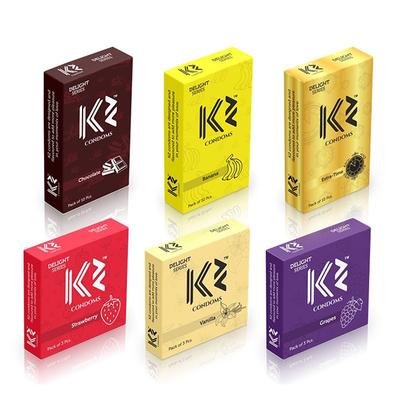 K2 Condoms Combo (Chocolate, Banana, Extra Time without Flavor - Pack of 3 x 10's Each) + (Strawberry, Vanilla, Grapes - Pack of 3 x 3's Each) - Plain/Flavoured Condoms