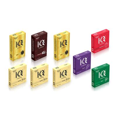 K2 Condoms Combo (Extra Time without Flavor, Chocolate - Pack of 3 x 10's Each) + (Vanilla - Pack of 3 x 3's Each) + (Strawberry, Grapes, Mint - Pack of 3 x 3's Each) - Plain/Flavoured Condoms