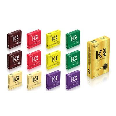 K2 Condoms Combo (Chocolate, Strawberry, Banana, Mint, Vanilla, Grapes - Pack of 12 x 3's Each) + (Extra Time without Flavor Pack - Pack of 10's) - Plain/Flavoured Condoms