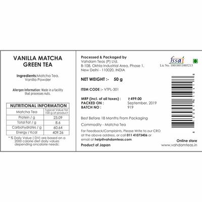 Vahdam Vanilla Matcha Green Tea Powder 50 gm - Teas