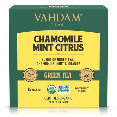 Vahdam Chamomile Mint Citrus Green Tea Bags 15's - Teas