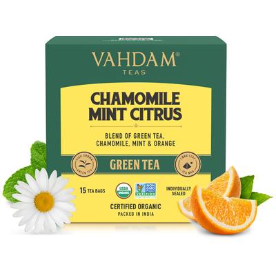 Vahdam Chamomile Mint Citrus Green Tea Bags 15's - Teas