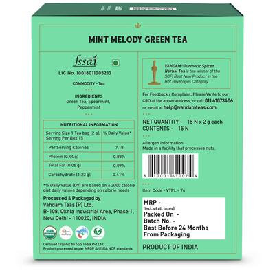 Vahdam Mint Melody Green Tea Bags 15's - Teas